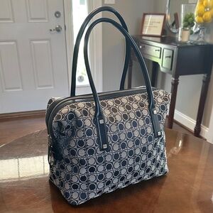 Salvatore Ferragamo Navy Blue and Gray Canvas Bag